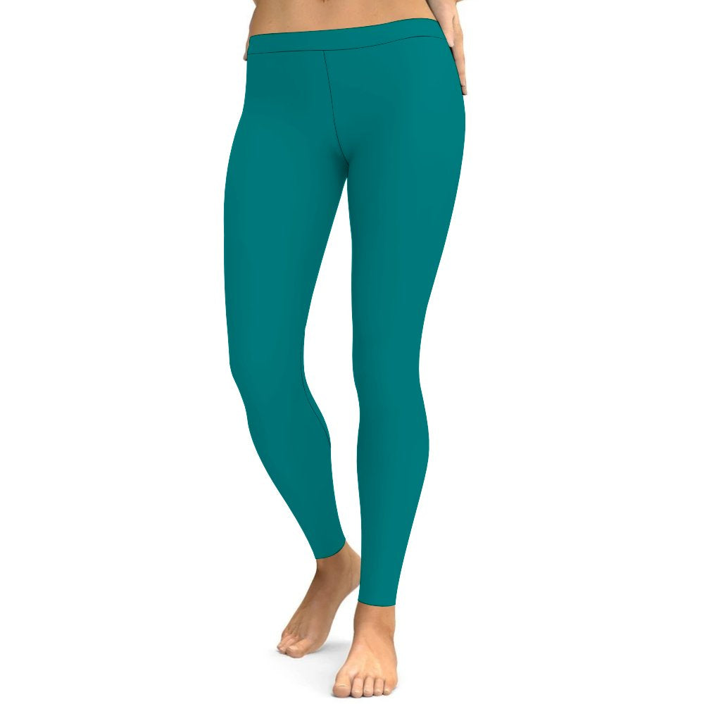 Yoga Leggings Tummy Control High Waist Stretchable Workout Pants Solid Teal