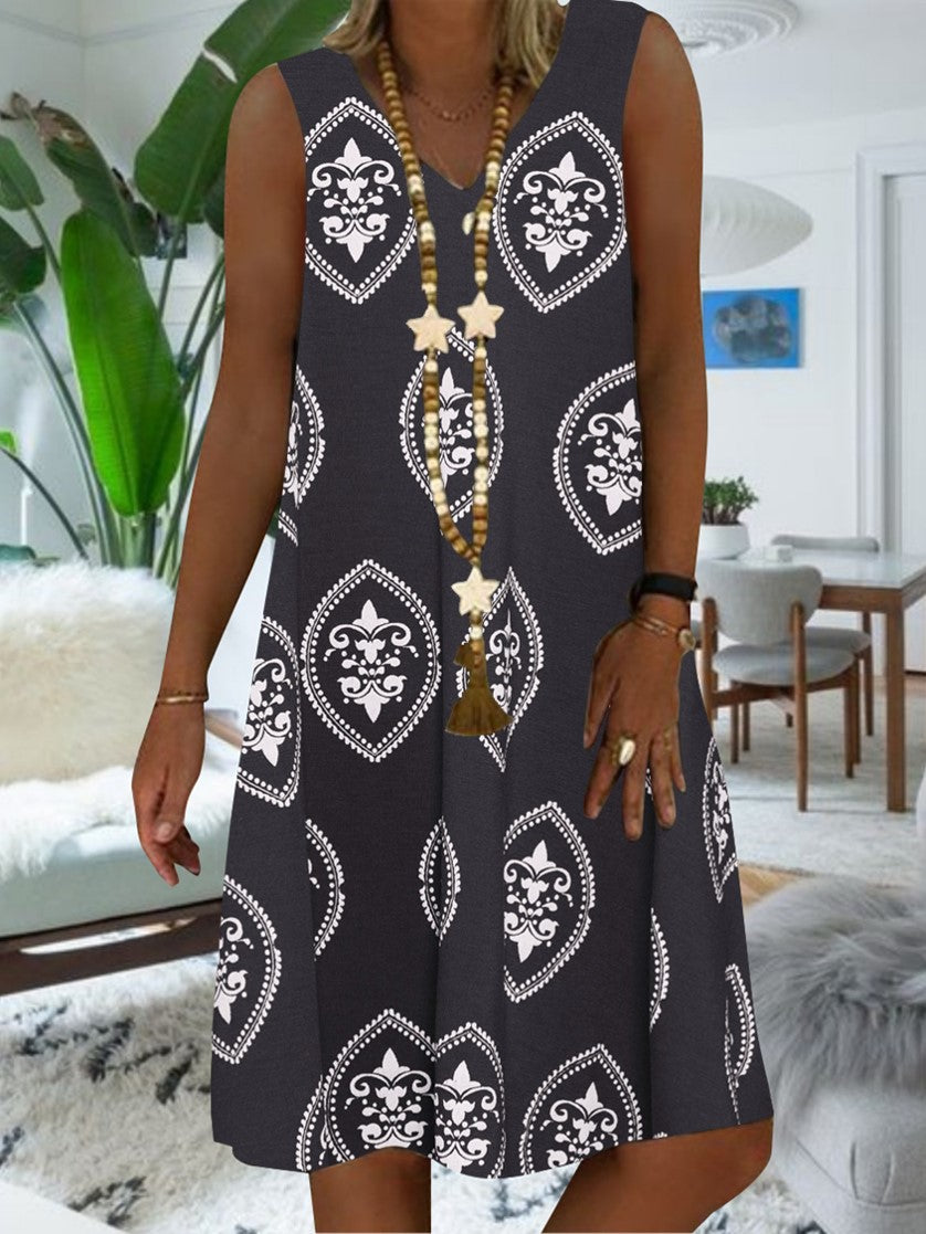 Women Graphic Printed Sleeveless V-neck Midi Dress