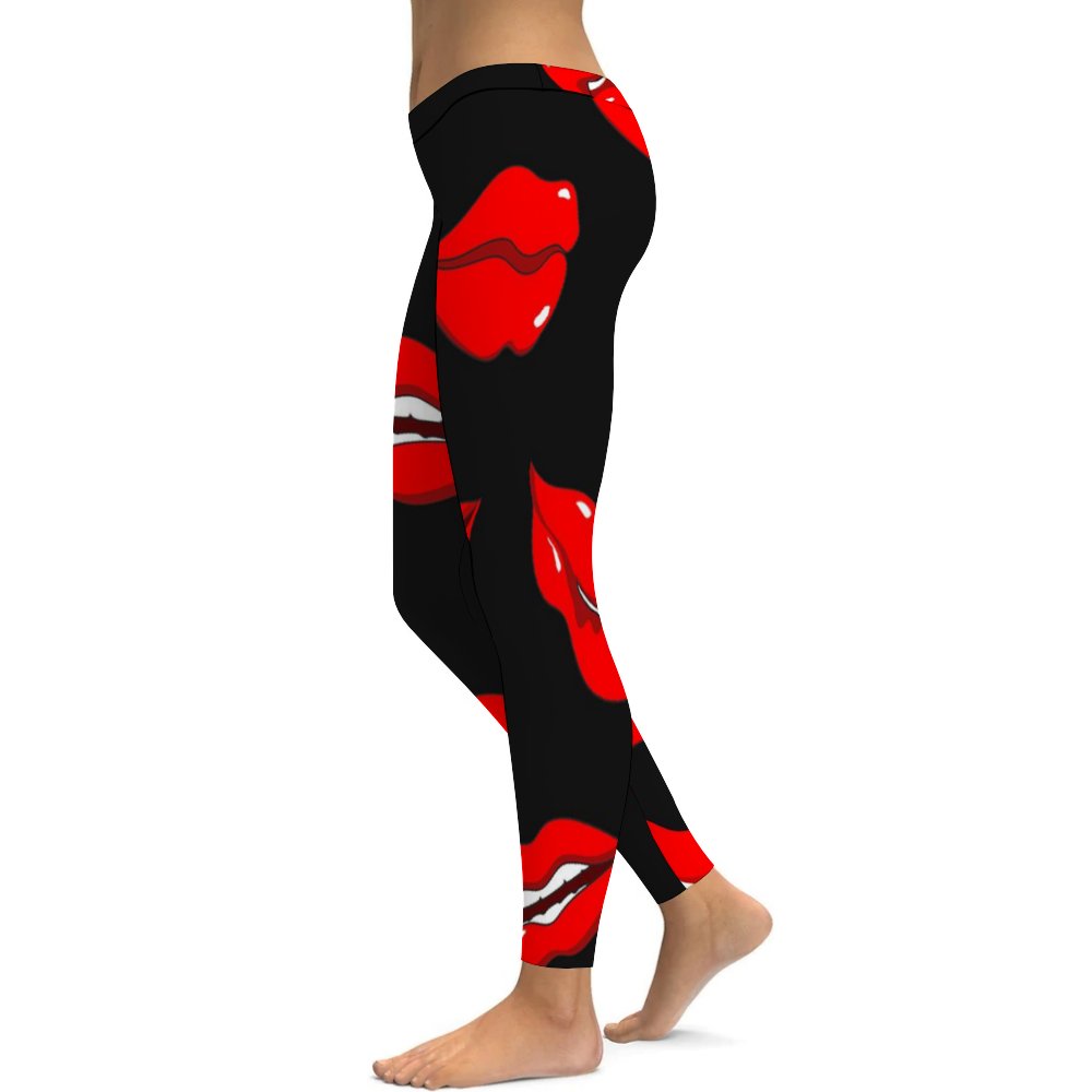 Yoga Leggings Tummy Control High Waist Stretchable Workout Pants Mouth Kiss Printed