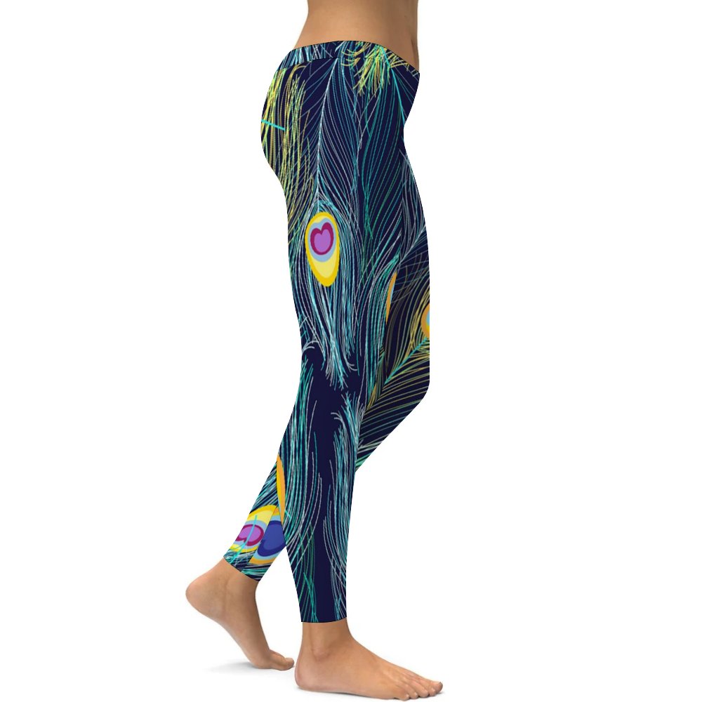 Yoga Leggings Tummy Control High Waist Stretchable Workout Pants Peacock Leather Printed
