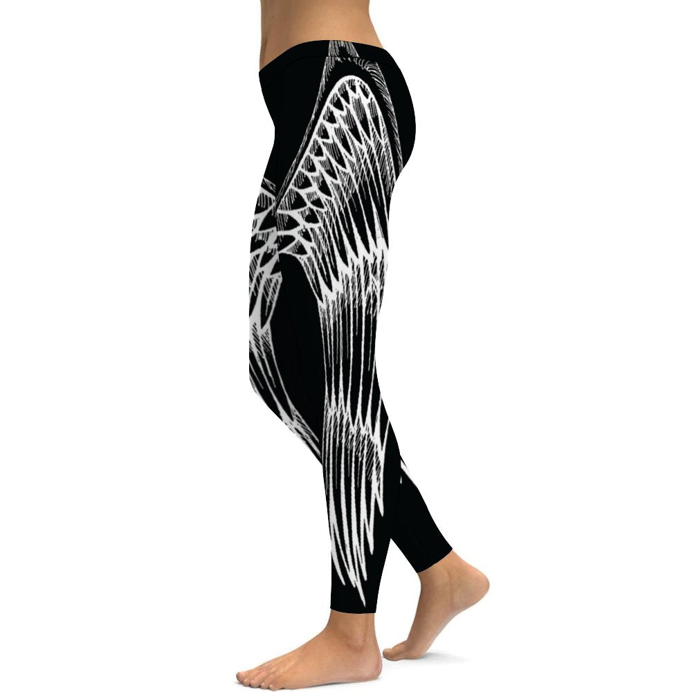 Yoga Leggings Tummy Control High Waist Stretchable Workout Pants Angel Wings Printed