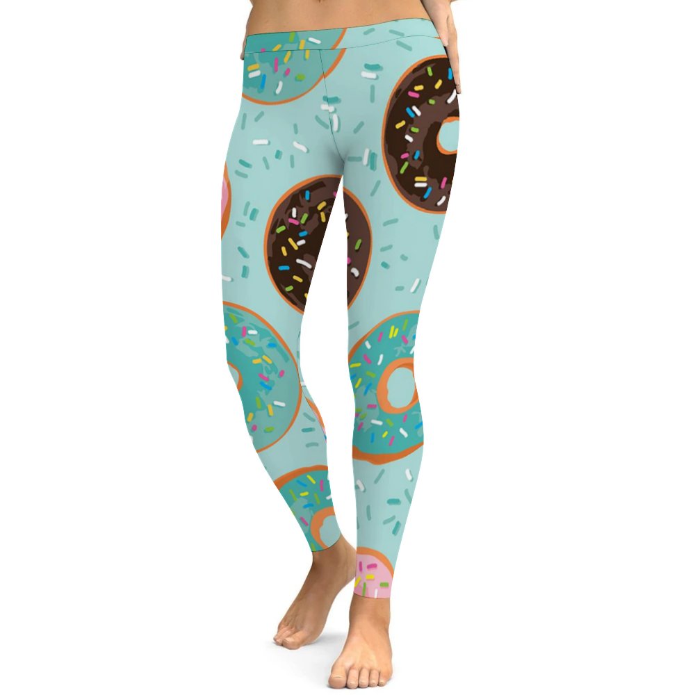 Yoga Leggings Tummy Control High Waist Stretchable Workout Pants Donuts Printed