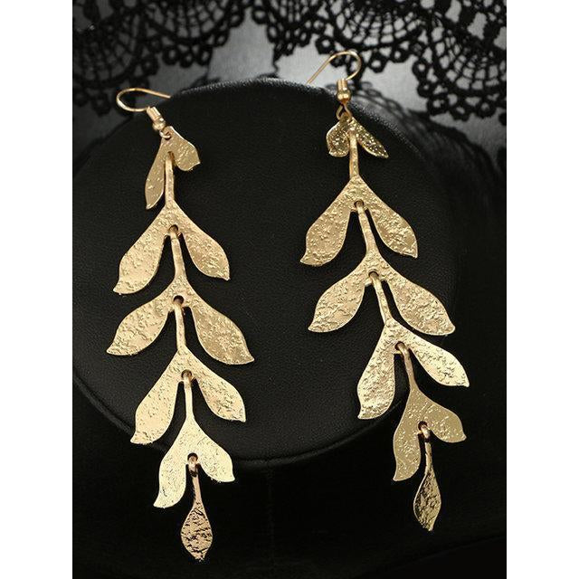 Bohemian Ladies Earrings Golden Multi-layered Leaves Long Earrings