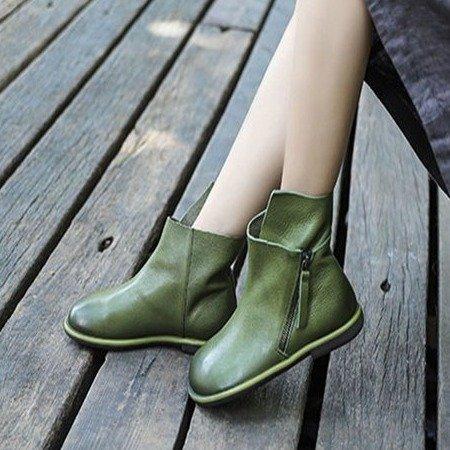 Women Round Toe Flat Heel Martin Boots