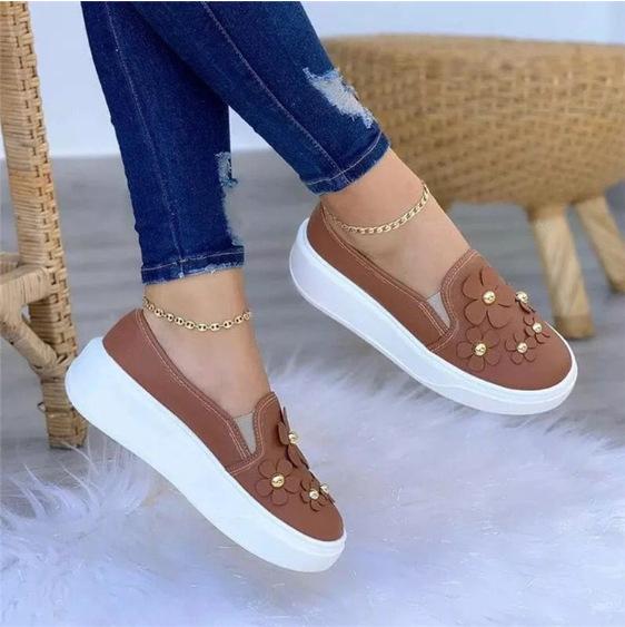 Women Round Toe Thick Platform flower Plus Size Creepers&Wedges