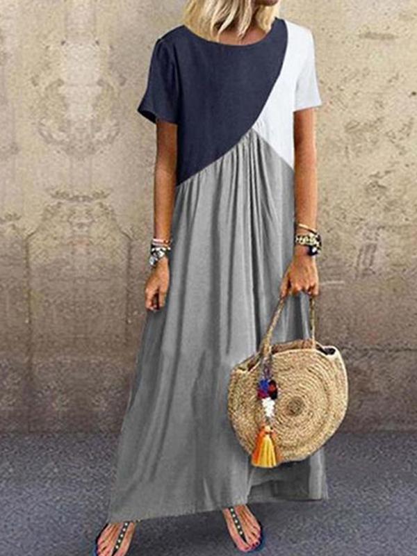 Women's Colorblock Short Sleeve Dresses Sundress