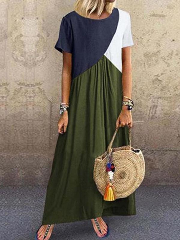 Women's Colorblock Short Sleeve Dresses Sundress