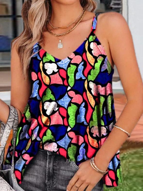 Women Sleeveless Scoop Neck, Floral Printed abstract Top