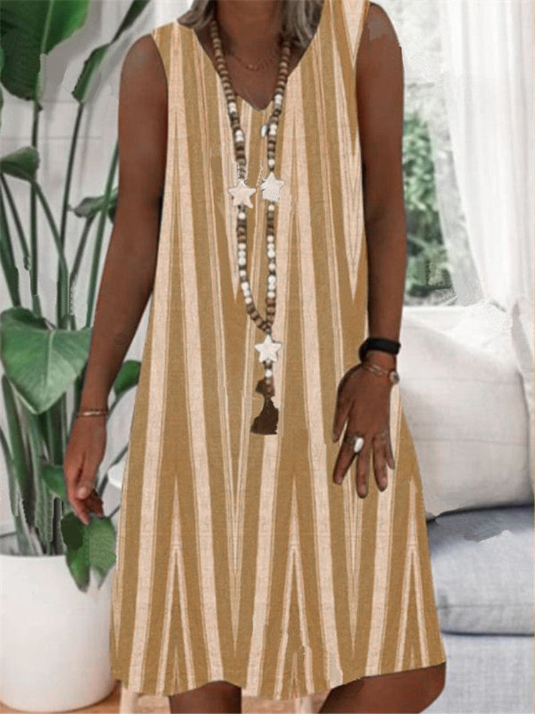 Women's Printed Sleeveless V-neck Midi Dress