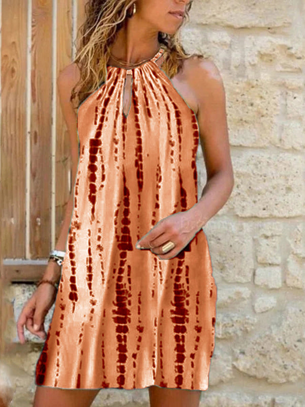 Women's Printed Sleeveless Halter Neck Mini Dress