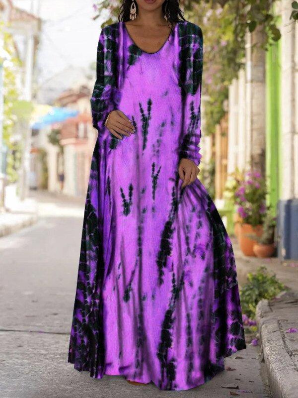 Women's Long Sleeve Scoop Neck Starry Sky Printed Maxi Dress