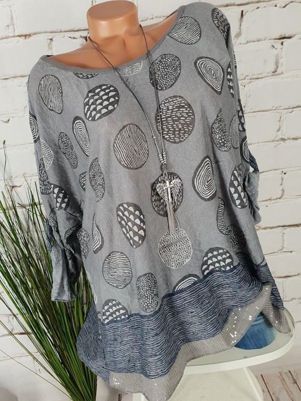 Women Round-neck Long Sleeve Tops Blouse Graphic Sequins Tops
