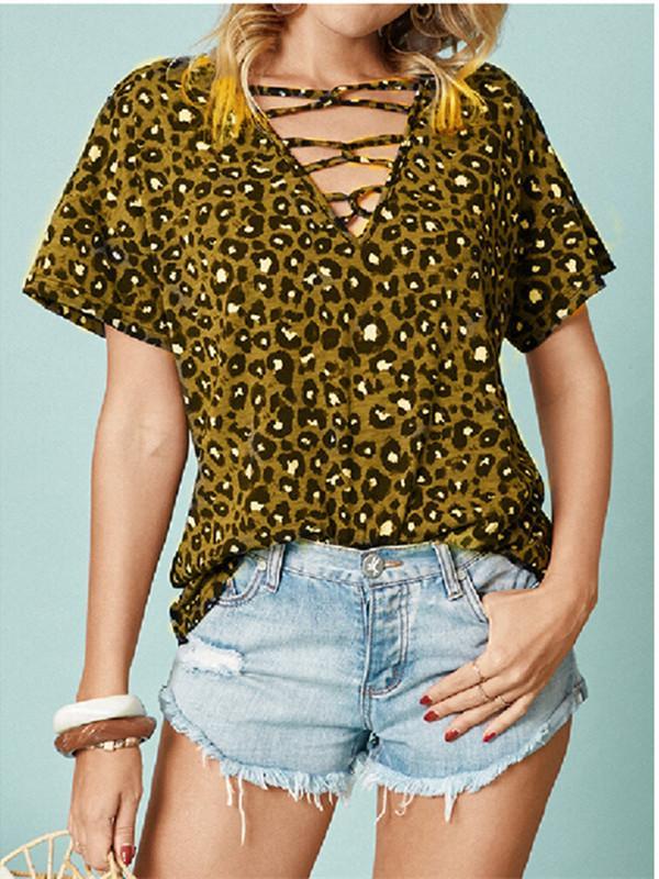 Women Short Sleeve V-neck Graphic Printed Top Blouse