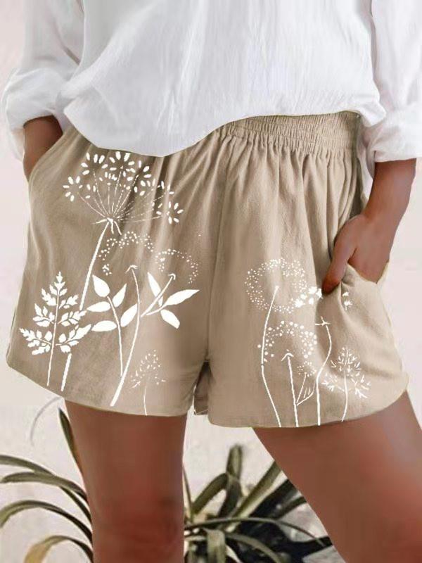 Women Basic Loose Dandelion Printed High-Waist Shorts