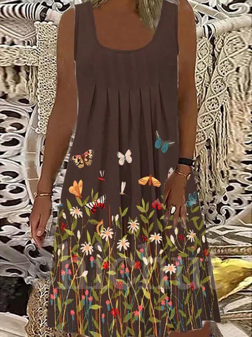 Women's Scoop Neck Sleeveless Printed Midi Dress