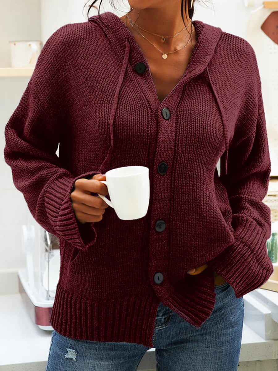 Women's Long Sleeve V-neck Hooded Sweater