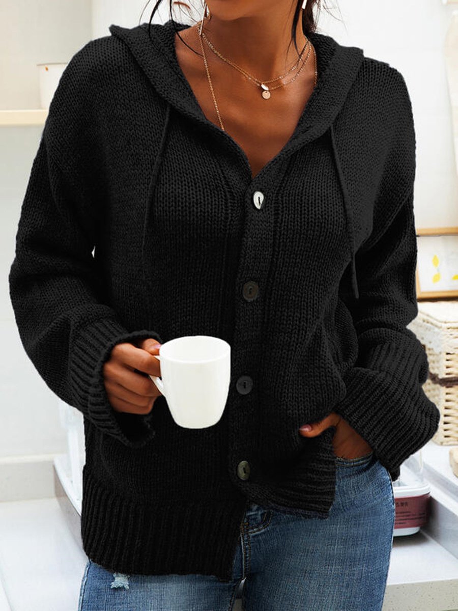 Women's Long Sleeve V-neck Hooded Sweater