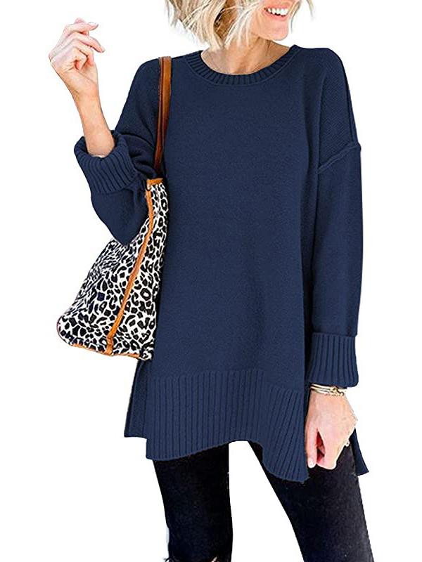 Women Long Sleeve Scoop Neck Knitted Sweater Top