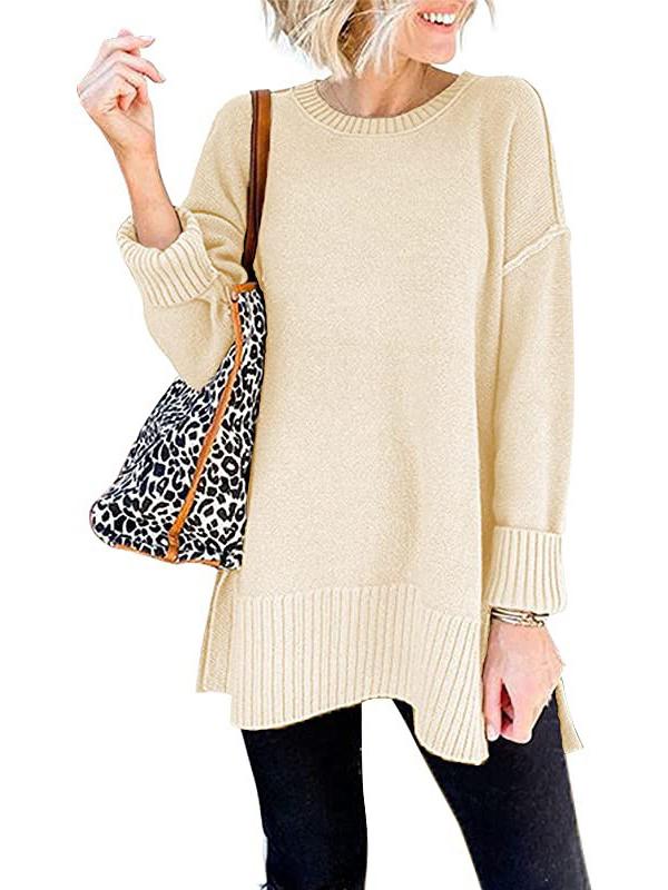 Women Long Sleeve Scoop Neck Knitted Sweater Top