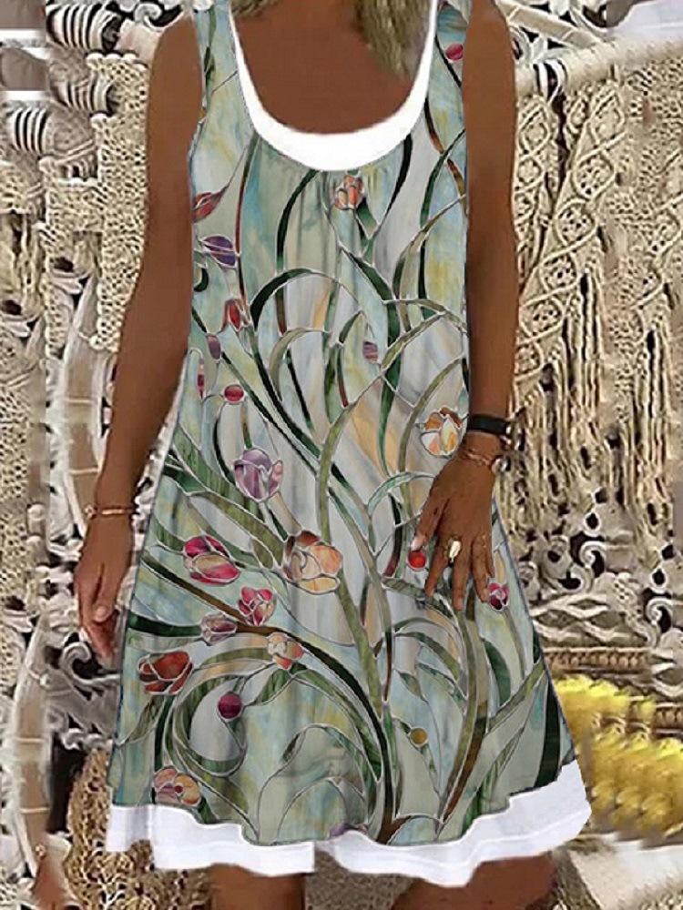 Women's Fashion Floral Printed Stitching Dress