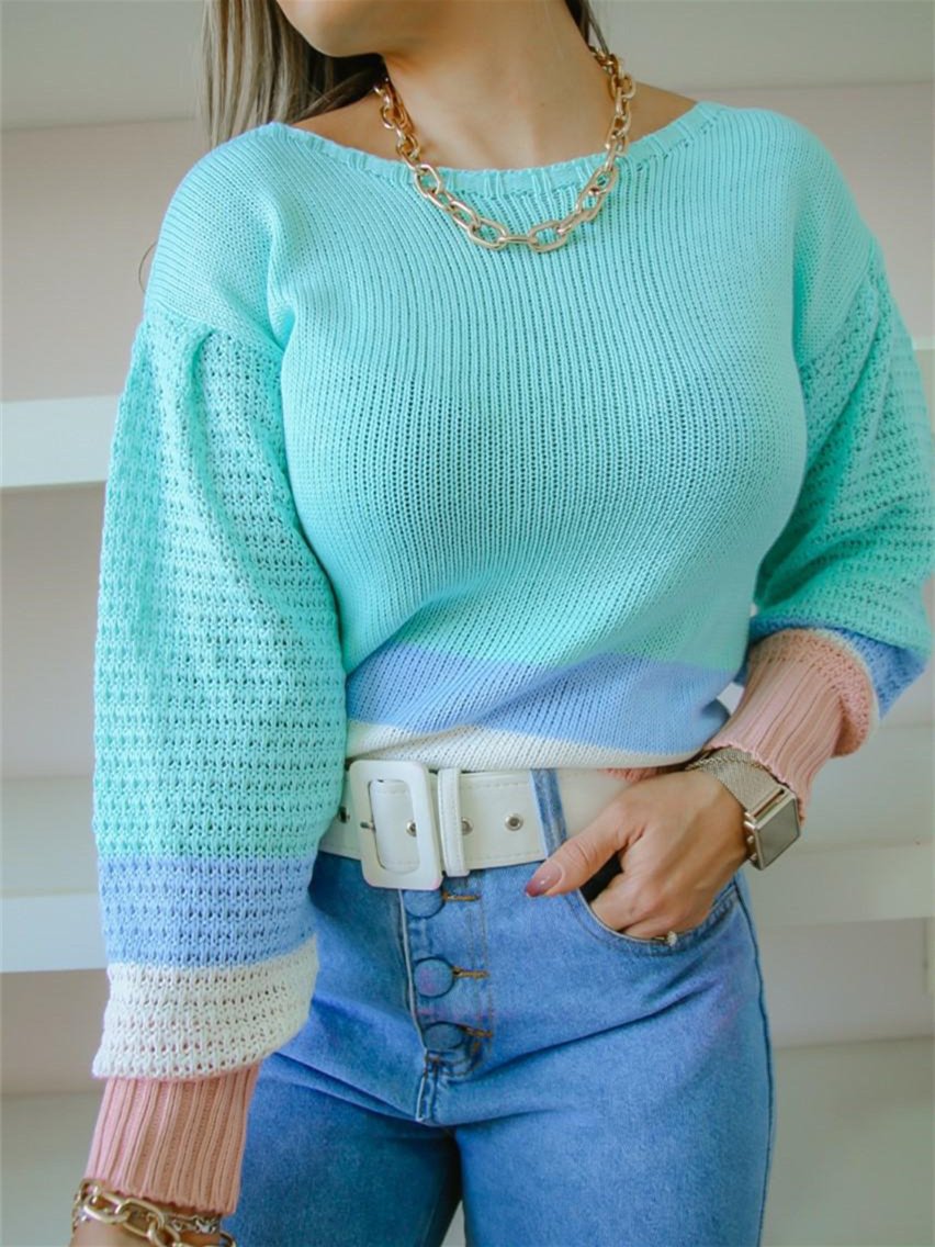 Women's Elegant Flared Sleeve Color Knit Sweater Top