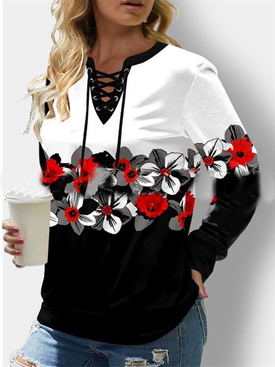 Women's Printed Strappy Loose-Fitting Hoodie Top