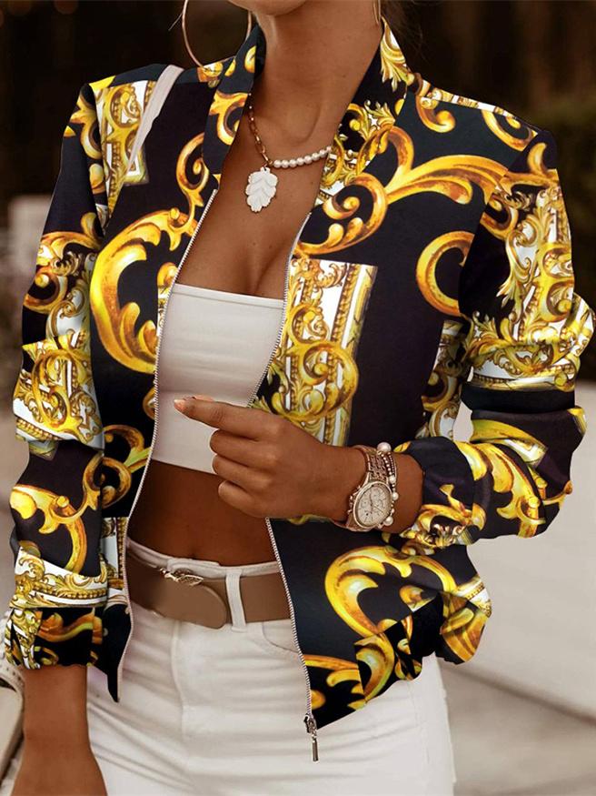 Women's Printed Zipper Jacket Top