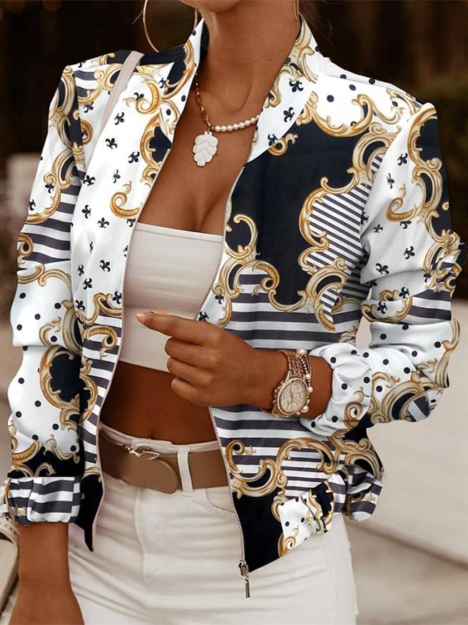 Women's Printed Zipper Jacket Top