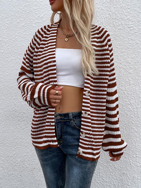 Women's Long Sleeve Striped Printed Sweater Top