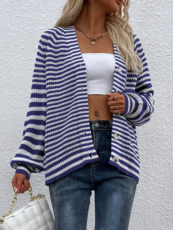 Women's Long Sleeve Striped Printed Sweater Top