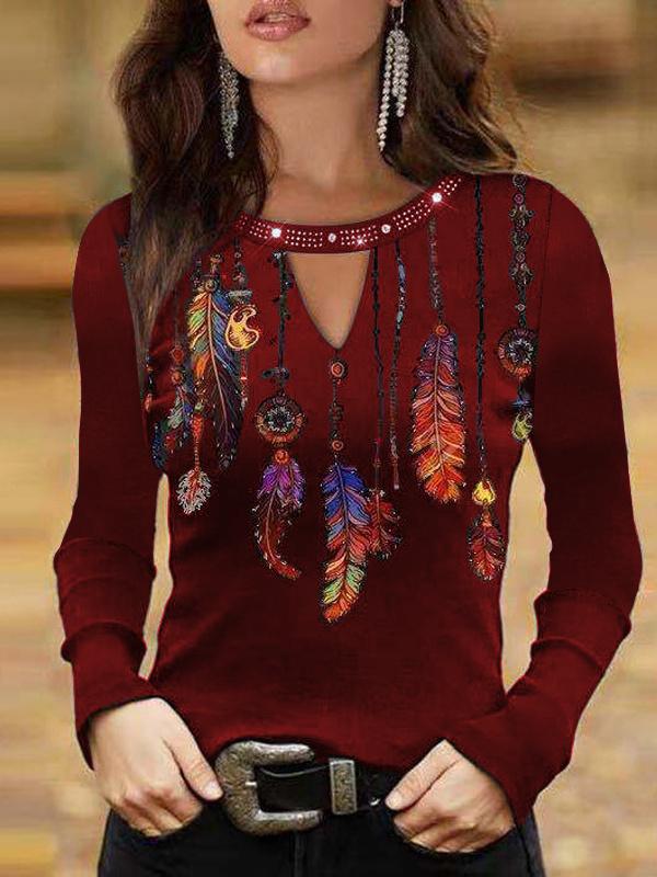 Women's Long Sleeve V-neck Floral Printed Top