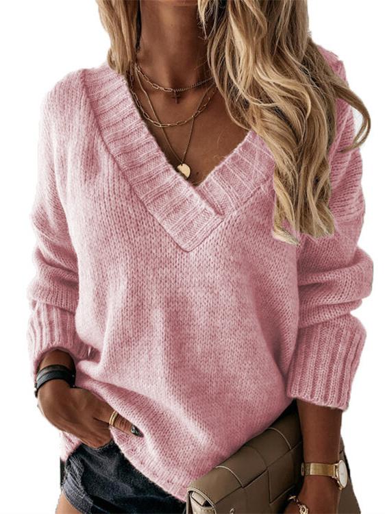 Women's Long Sleeve V-neck Sweater Top