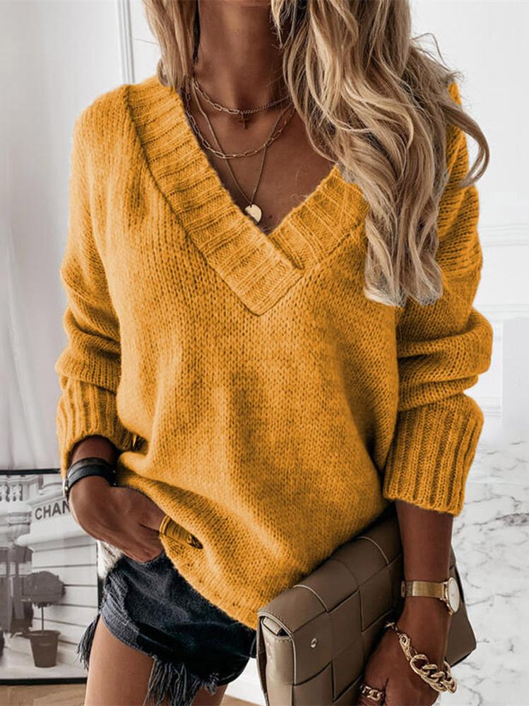 Women's Long Sleeve V-neck Sweater Top