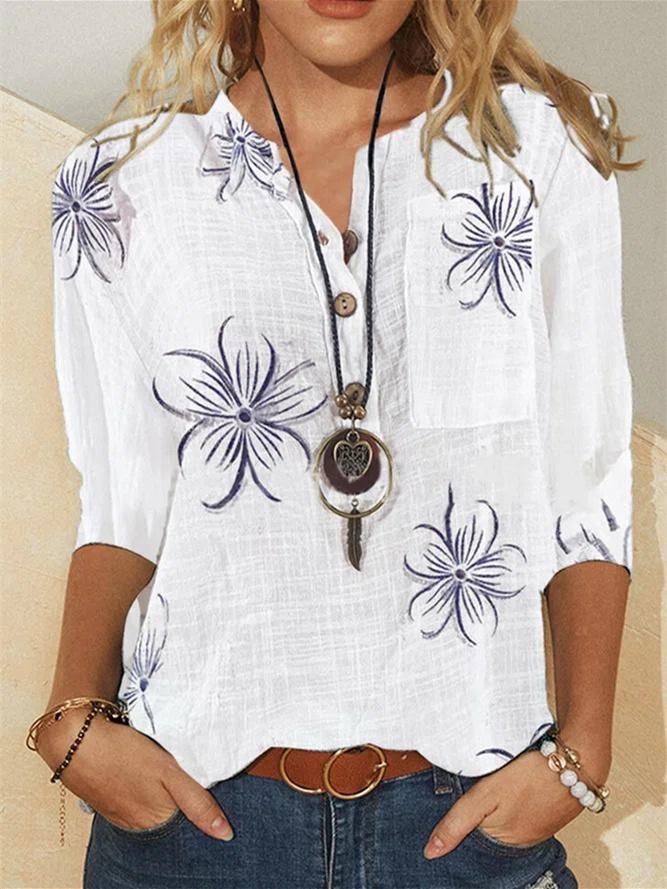 Women's 3/4 Sleeve V-neck Floral Printed Top