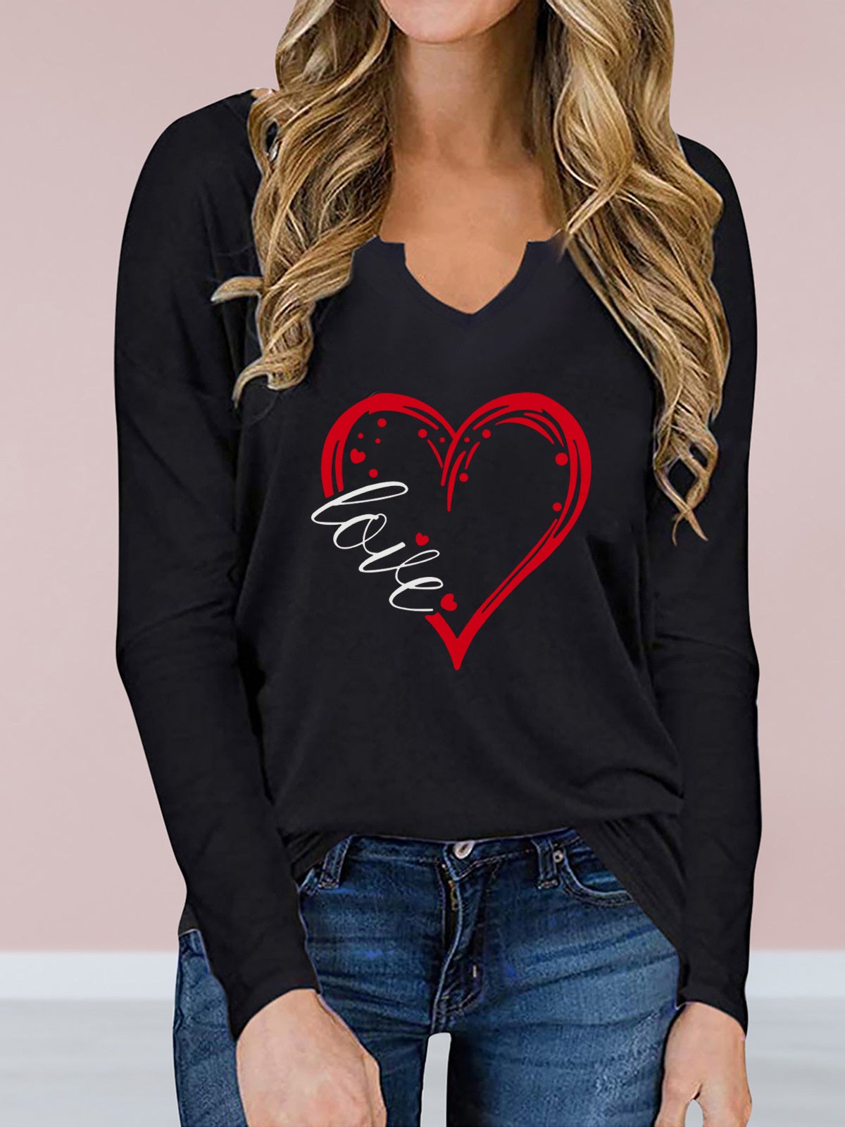 Women's V-neck Long Sleeve Graphic Printed Top