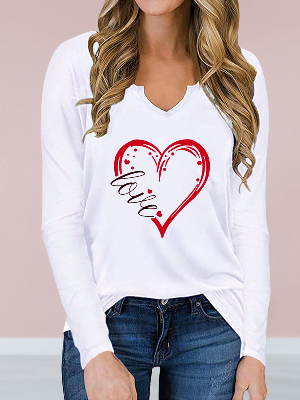 Women's V-neck Long Sleeve Graphic Printed Top