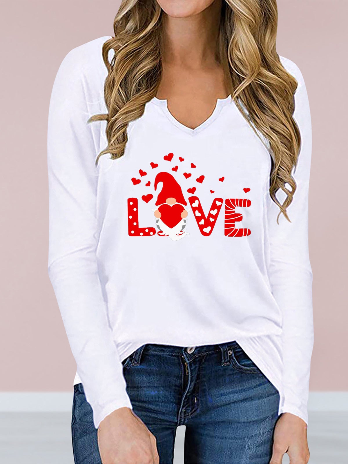 Women's Long Sleeve V-neck Graphic Printed Top