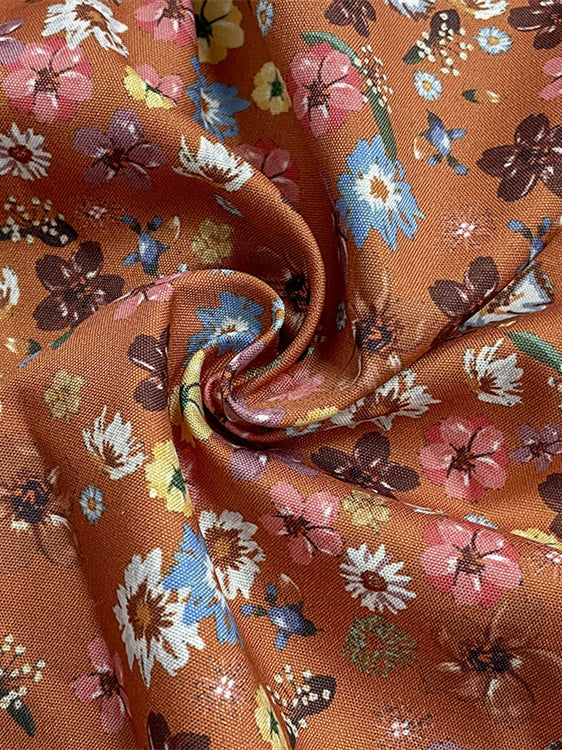 Women's Scoop Neck Long Sleeve Floral Printed Midi Dress