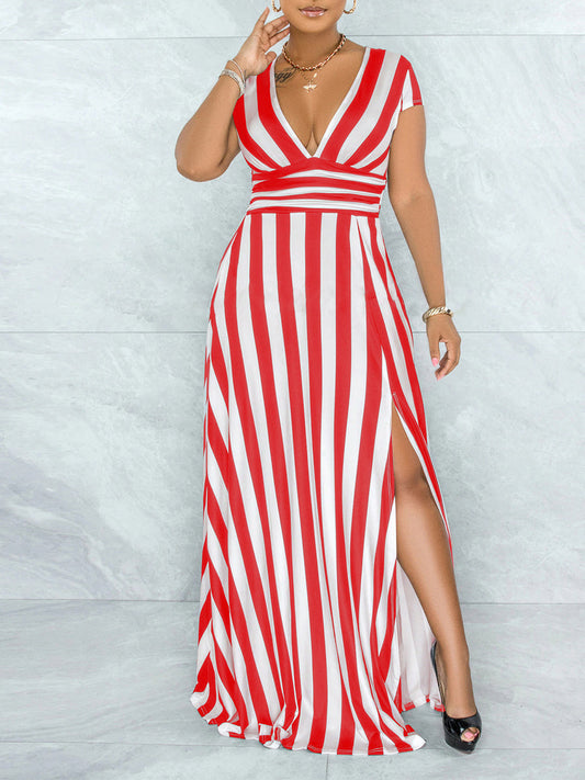 Sexy Fashion Striped Body Shaper Slit Dress