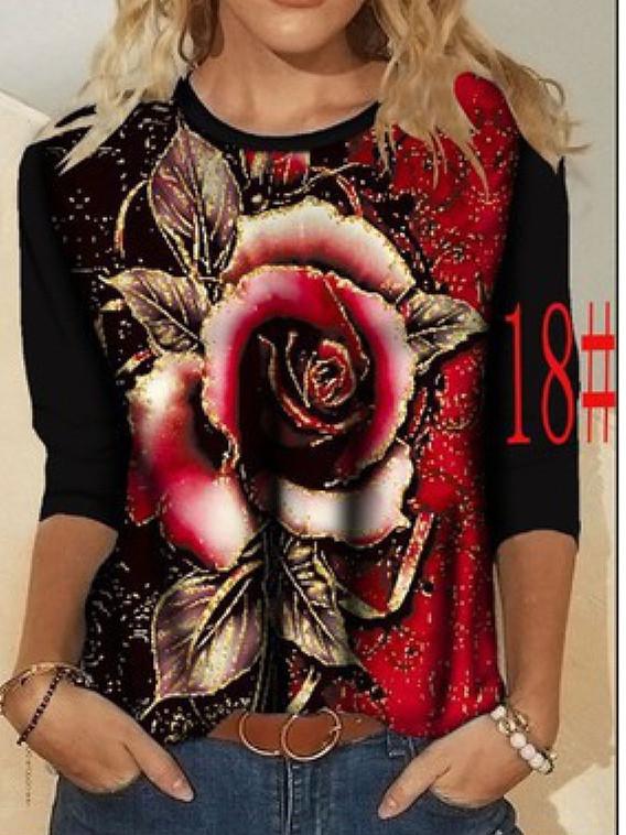 Women Long Sleeve Scoop Neck Floral Printed Graphic Top