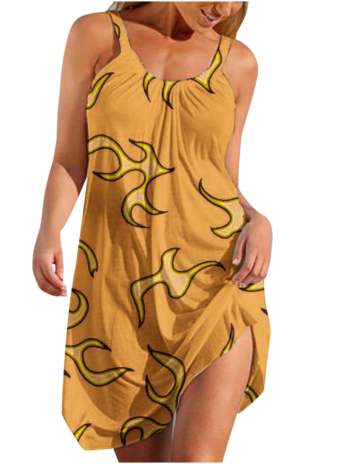 Women Sleeveless U-neck Printed Graphic Polka Dot Mini Dress