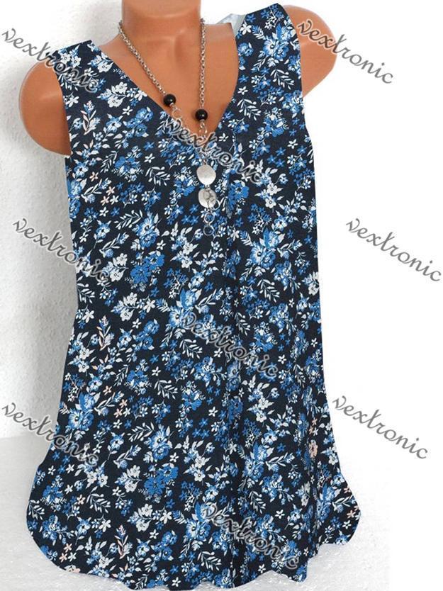 Women V-neck Floral Printed Sleeveless Top