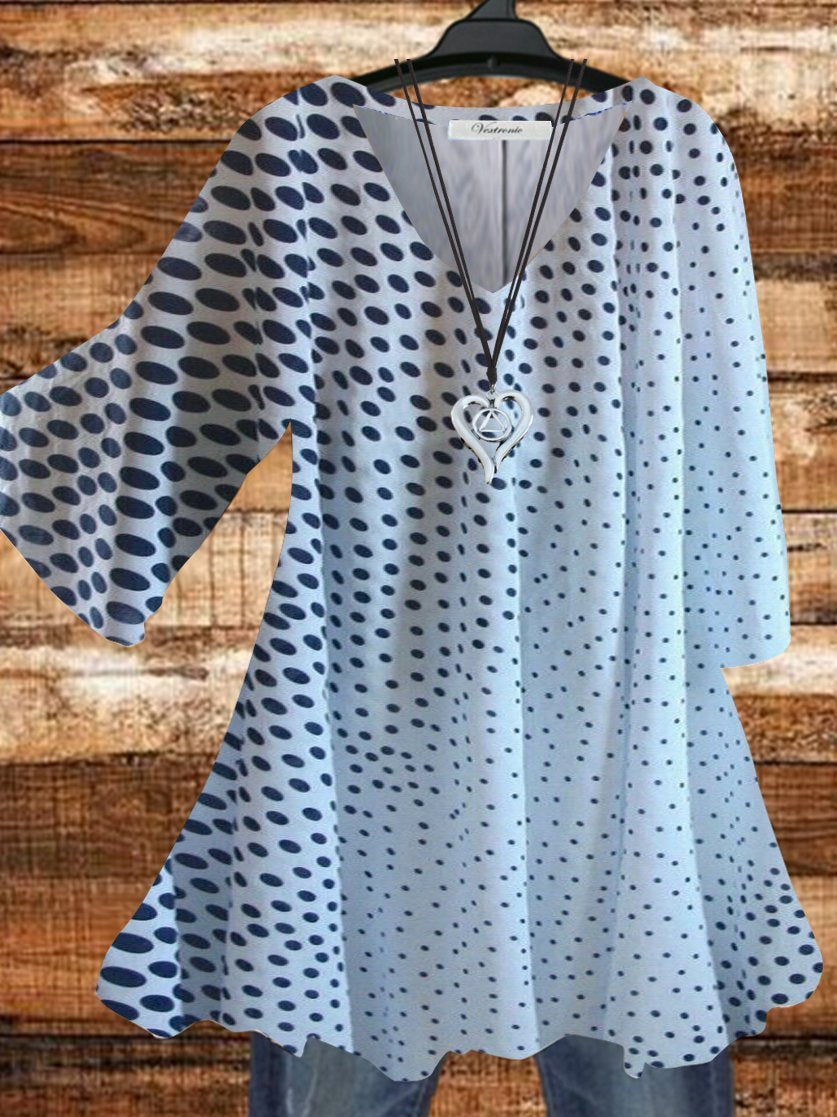 Women Half Sleeve V-neck Polka Dot Printed Top Dress