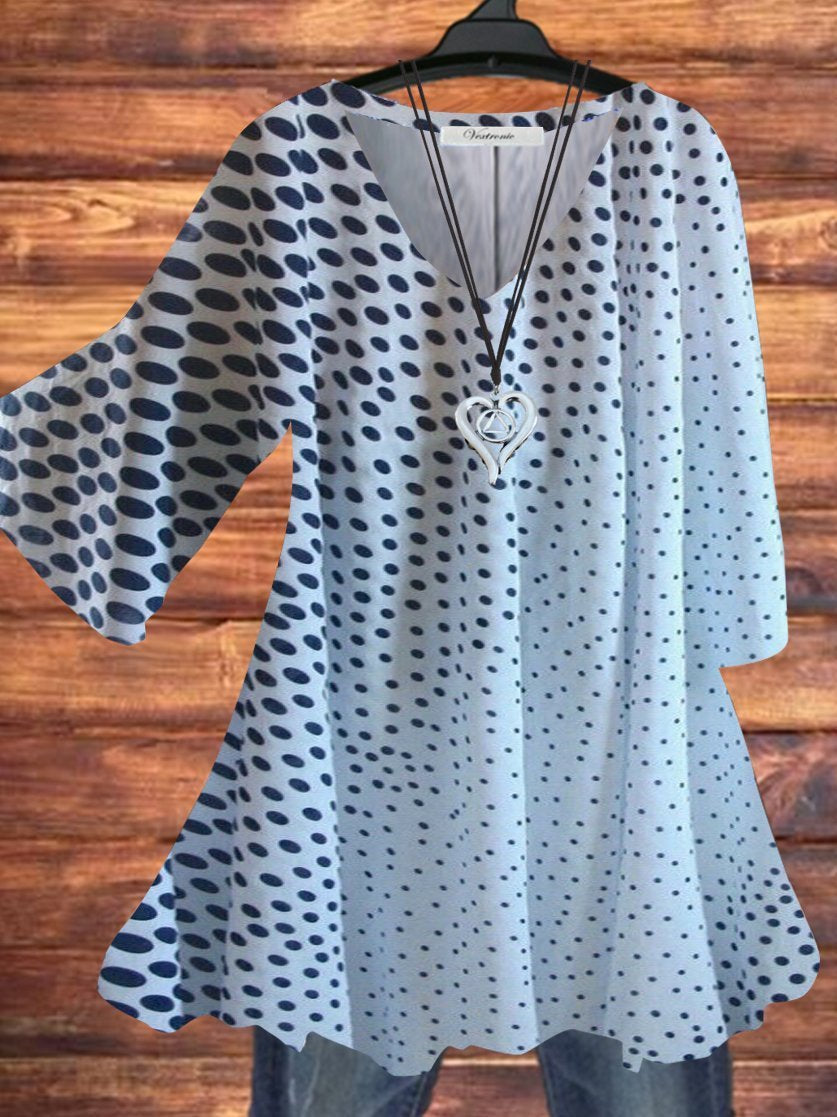 Women Half Sleeve V-neck Polka Dot Printed Top Dress