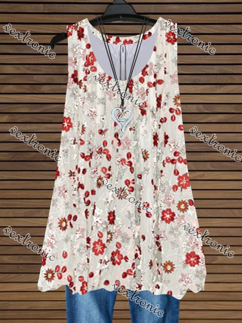 Women's Casual Floral Printed Sleeveless V-neck Top Dress