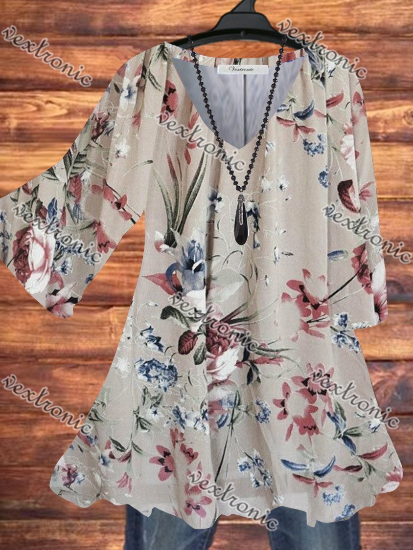 Women Casual Half Sleeve V-neck Floral Printed Top