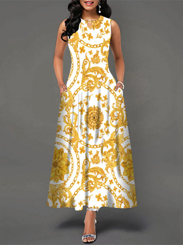 Women's Sleeveless Scoop Neck Floral Printed Maxi Dress