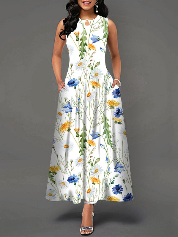 Women's Sleeveless Scoop Neck Floral Printed Maxi Dress