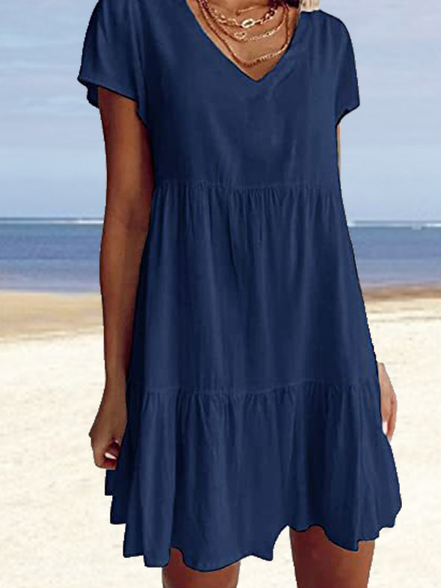 Women's Short Sleeve V-neck Mini Dress