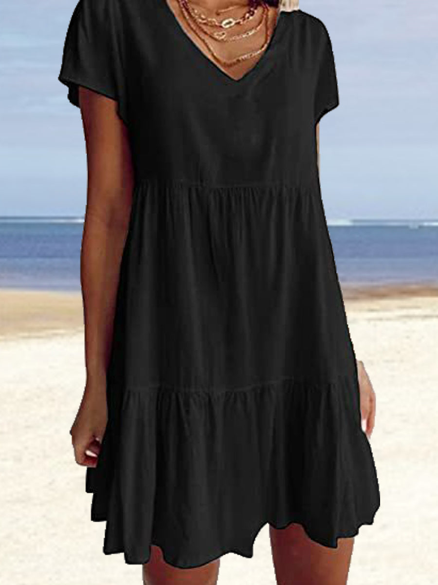 Women's Short Sleeve V-neck Mini Dress